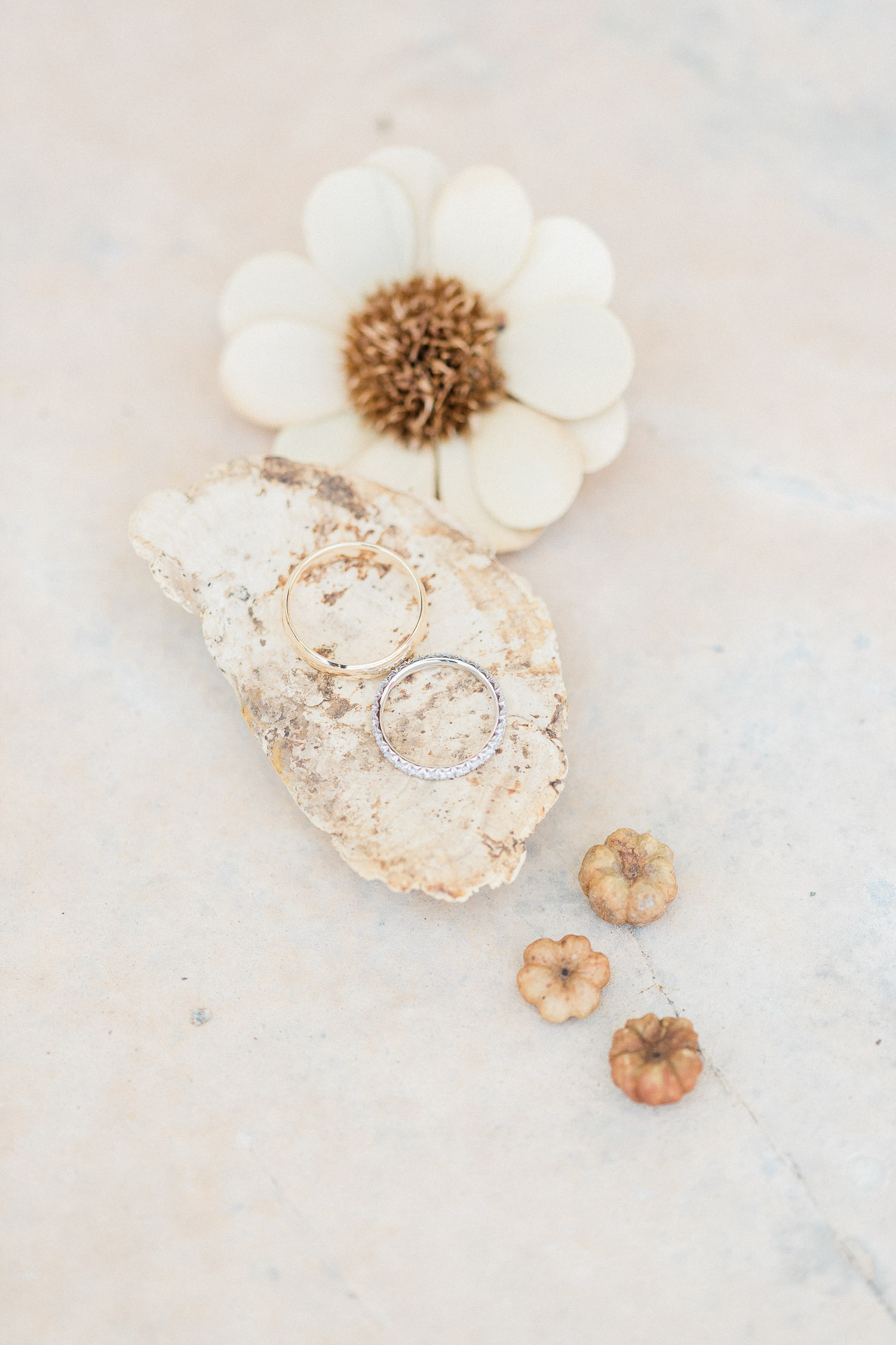 wedding rings flat lay on a July wedding in Corfu